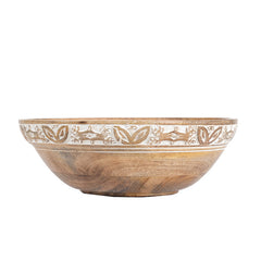 Handcrafted Bowl w Leaf Carving 30cm