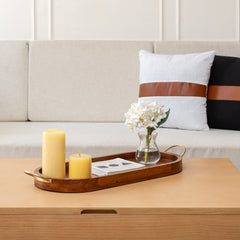 Handcrafted Mango Wood  Oval Tray W Handles 17cm