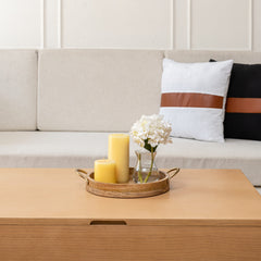 Handcrafted Mango Wood Round Tray W Handles 34cm