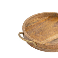 Handcrafted Mango Wood Round Tray W Handles 34cm
