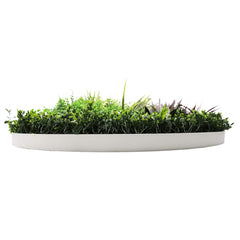 Slimline Artificial Green Wall Disc Art 100cm Grassy Fern UV Resistant (White)