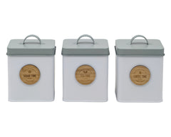 Set 3 Metal Kitchen Storage Tin Sugar Tea Coffee 18cm