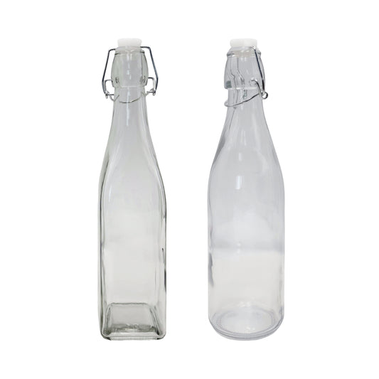 bulk 24 Clear Glass Bottle w Clip Lid 500ml 2 Asst 27cm