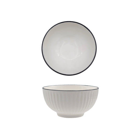 bulk 24 Sorrento Porcelain Embossed Rice Bowl w Black Rim 4.5" 11cm