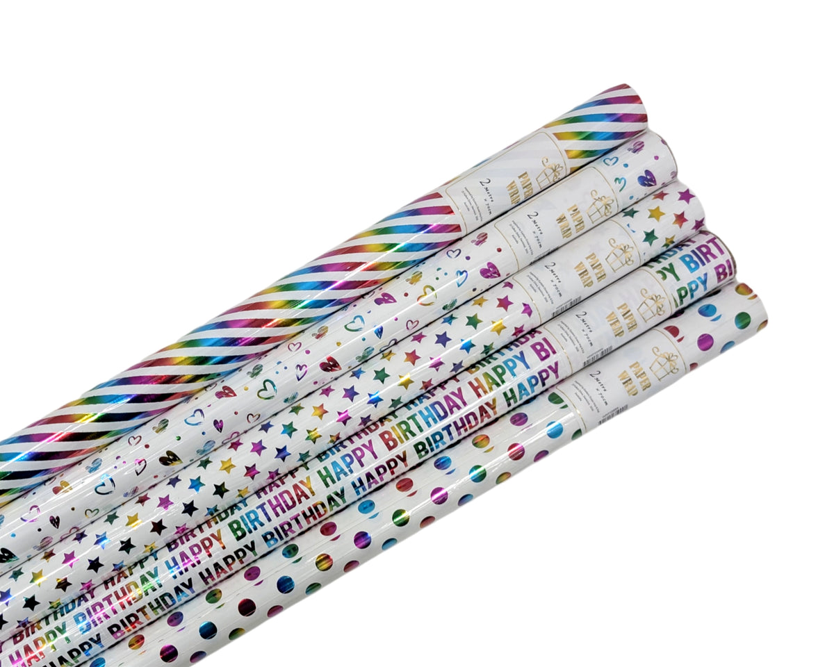 bulk 50 Holographic Foiled Everyday Gift Wrap Assort 200cm