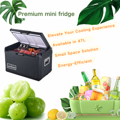 ASMOKE Premium Mini Fridge | 47L Compact Refrigerator with Roll-Bond Evaporator & Internal Light for Camping, RV & BBQ