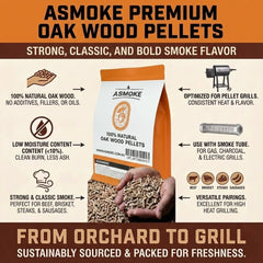 ASMOKE 100% Natural Premium Oak Wood BBQ Pellets for Smoker & Grill (9kg / 20lbs) x2