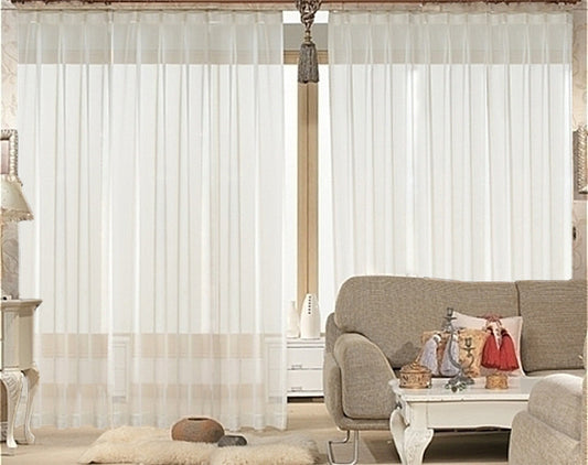 2 Long drop Sheer Voile Curtains 580cm wide 270cm long+30 Hooks Pinch Pleat New