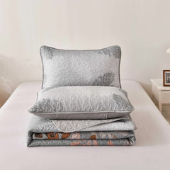 Brown Verdant Quilted Ensemble with Flower Motifs bedspread  and Pillowcases