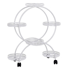 Fin White Metal Plant Stand 6-Potted Flower Pot Holder W Wheels 4 Tier Display Shelf