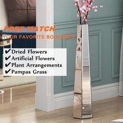 Large Silver Floor Vase 30 Inch Tall Glass Vase for Living Room Decoration & Branch Display