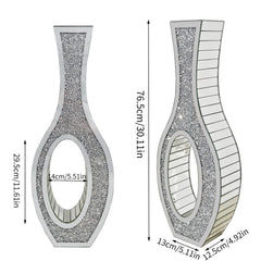 30-Inch Tall Double Sided Crushed Diamond Floor Vase Large Mirrored Silver Crystal Décor