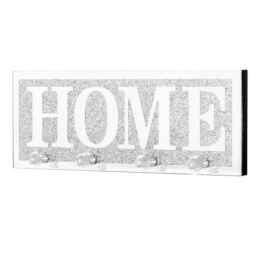 Crushed Diamond Mirrored Wall Mounted Key Hooks Storage Holder HOME Letter Sign Home Decor