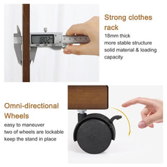 Walnut Wood Rolling Clothing Garment Rack Open Wardrobe Entryway Bedroom Shop