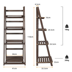 Retro 4 Tier Wooden Ladder Bookcase Folding Book Shelf Plant Stand Storage Rack