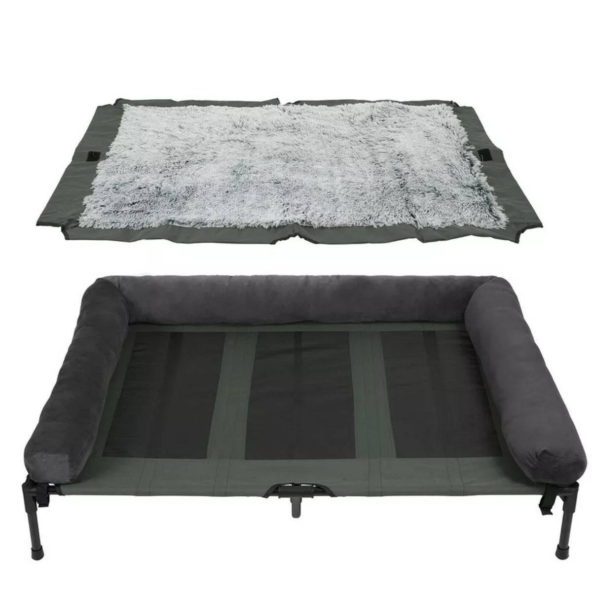 P&P Brown Pet Cot with Bolster Support and Breathable Mesh Design for Dogs to Lounge