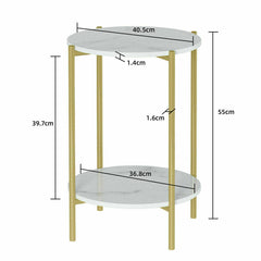 e Store - Marble Sofa Side End Table/Coffee Table with Shelf & Gold Iron Legs