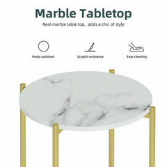 e Store - Marble Sofa Side End Table/Coffee Table with Shelf & Gold Iron Legs