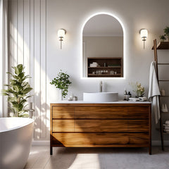 Arch Dimmable Led Bathroom Vanity Mirror w Antifog Temperature Date Time Display