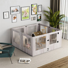Fin 8 Panel Safest Tempered Glass Dog Whelping Pen Box Shatter-Proof Playpen Exercise Box