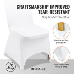 Stretch Spandex Folding Chair Covers, Universal Fitted Arched Front Cover, Removable Washable Protective Slipcovers, for Wedding, Holiday, Banquet, Party, Celebration, Dining (100PCS White)