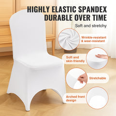 Stretch Spandex Folding Chair Covers, Universal Fitted Arched Front Cover, Removable Washable Protective Slipcovers, for Wedding, Holiday, Banquet, Party, Celebration, Dining (100PCS White)