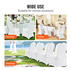 Stretch Spandex Folding Chair Covers, Universal Fitted Arched Front Cover, Removable Washable Protective Slipcovers, for Wedding, Holiday, Banquet, Party, Celebration, Dining (100PCS White)