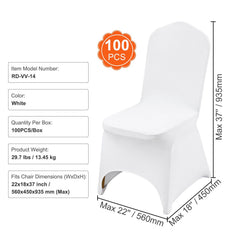 Stretch Spandex Folding Chair Covers, Universal Fitted Arched Front Cover, Removable Washable Protective Slipcovers, for Wedding, Holiday, Banquet, Party, Celebration, Dining (100PCS White)