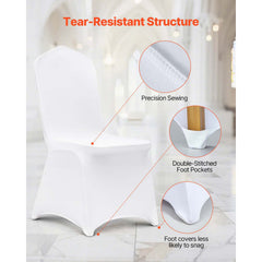 Stretch Spandex Folding Chair Covers, Universal Fitted Chair Cover, Removable Washable Protective Slipcovers, for Wedding, Holiday, Banquet, Party, Celebration, Dining (100PCS White)
