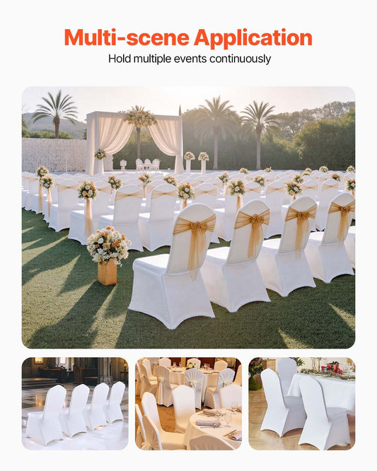Stretch Spandex Folding Chair Covers, Universal Fitted Chair Cover, Removable Washable Protective Slipcovers, for Wedding, Holiday, Banquet, Party, Celebration, Dining (100PCS White)