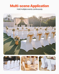 Stretch Spandex Folding Chair Covers, Universal Fitted Chair Cover, Removable Washable Protective Slipcovers, for Wedding, Holiday, Banquet, Party, Celebration, Dining (100PCS White)