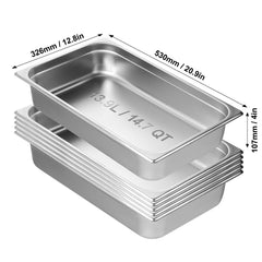 6 Pack Hotel Pans, Full Size Anti-Jam Steam Pan, 0.8mm Thick Stainless Steel Restaurant Steam Table Pan, 4-Inch Deep Commercial Table Pan, Catering Storage Food Pan, for Industrial & Scientific