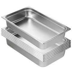 6 Pack Hotel Pans, Full Size Anti-Jam Steam Pan, 0.8mm Thick Stainless Steel Restaurant Steam Table Pan, 4-Inch Deep Commercial Table Pan, Catering Storage Food Pan, for Industrial & Scientific
