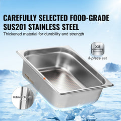 8 Pack Hotel Pans, 1/2 Size Anti-Jam Steam Pan with Lid, 0.8mm Thick Stainless Steel Steam Table Pan, 4-Inch Deep Commercial Table Pan, Catering Storage Food Pan, for Industrial & Scientific