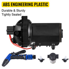 RV Water Pump 5.3 GPM 5.5 Gallons Per Minute 12V Water Pump Automatic 70 PSI Diaphragm Pump with 25 Foot Coiled Hose Washdown Pumps for Boats Caravan Rv Marine Yacht
