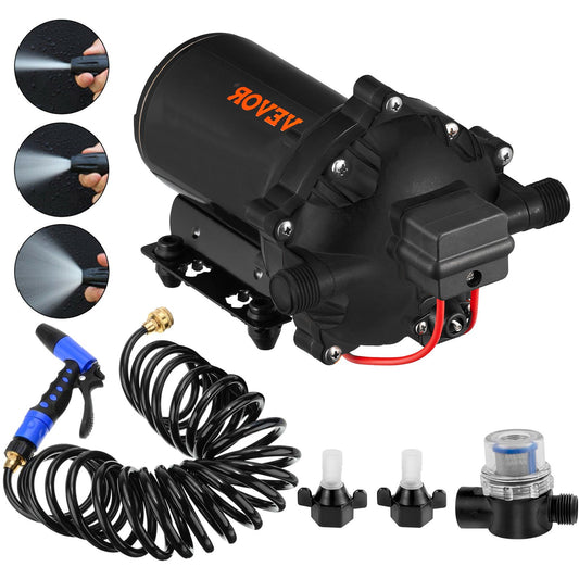 RV Water Pump 5.3 GPM 5.5 Gallons Per Minute 12V Water Pump Automatic 70 PSI Diaphragm Pump with 25 Foot Coiled Hose Washdown Pumps for Boats Caravan Rv Marine Yacht