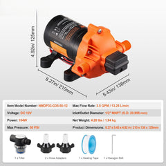 Diaphragm Pump 3.5GPM 13.25L/min 3-Chamber Water Pump Pressure Switch