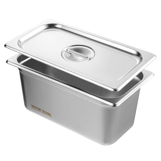 8 Pack Hotel Pans, 1/3 Size Anti-Jam Steam Pan with Lid, 0.8mm Thick Stainless Steel Steam Table Pan, 6-Inch Deep Commercial Table Pan, Catering Storage Food Pan, for Industrial & Scientific
