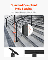 Cable Railing Post, 36x2x2 Inch Stair Railing Post, with Pre-Drilled 30° Angled Holes, Stainless Steel Cable Rail Post with Horizontal and Curved Bracket, 1-Pack, Black, 1JZLGZXHS914YIVIS001V0