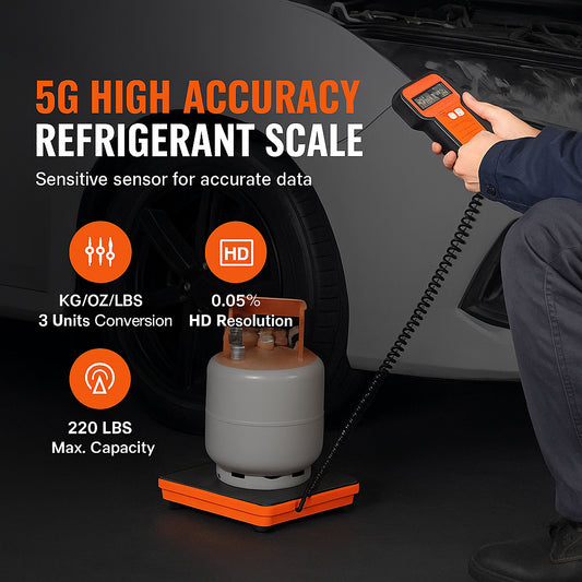 Refrigerant Scale 220 LBS HAVC Charging Recovery Freon Scale, with Wired Remote Control, 5g High Precision Electronic Digital Recovery Weight Scale with Case and Dry Battery