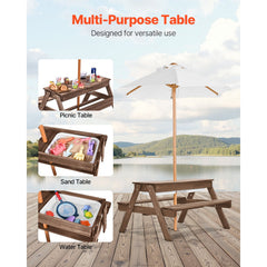 Picnic Table Wooden Tables and Bench Set Umbrella Garden Indoor Outdoor
