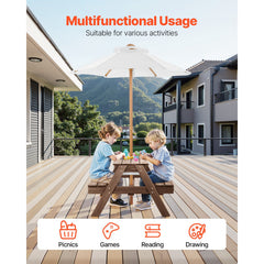 Picnic Table Wooden Tables and Bench Set Umbrella Garden Indoor Outdoor