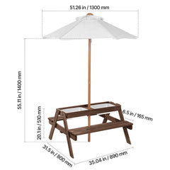 Picnic Table Wooden Tables and Bench Set Umbrella Garden Indoor Outdoor