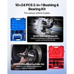 Bearing Press Kit, 10+24 Pcs, 2 in 1 Ball Joint Press & Wheel Bearing Puller Kit, Race and Seal Driver Set with 13 Bushings, C-Frame and Sleeves, Heavy Duty Removal Installation Set with Case