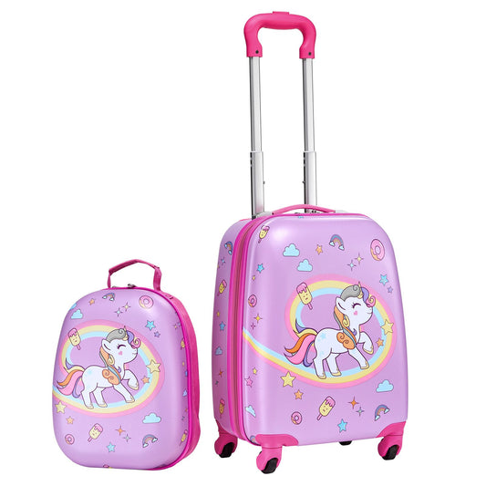 Kids Luggage Set, 2 Piece, 45.7 cm Hardside Rolling Wheels Suitcase with Hard-Shell Backpack, Unicorn Kids Carry on Luggage Set, Holiday Birthday Present for Girls & Boys, Airline Approved