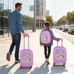 Kids Luggage Set, 2 Piece, 45.7 cm Hardside Rolling Wheels Suitcase with Hard-Shell Backpack, Unicorn Kids Carry on Luggage Set, Holiday Birthday Present for Girls & Boys, Airline Approved
