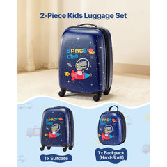 Kids Luggage Set, 2 Piece, 45.7 cm Hardside Rolling Wheels Suitcase with Hard-Shell Backpack, Dinosaur Kids Carry on Luggage Set, Holiday Birthday Present for Girls & Boys, Airline Approved