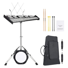30 Note Glockenspiel Xylophone Bell Kit, Professional Percussion Instrument Set with Mallets, Drum Sticks, Music Stand, 8" Practice Pad, Adjustable Stand and Carrying Bag for Students & Adults