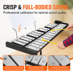 30 Note Glockenspiel Xylophone Bell Kit, Professional Percussion Instrument Set with Mallets, Drum Sticks, Music Stand, 8" Practice Pad, Adjustable Stand and Carrying Bag for Students & Adults