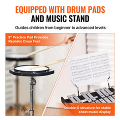 30 Note Glockenspiel Xylophone Bell Kit, Professional Percussion Instrument Set with Mallets, Drum Sticks, Music Stand, 8" Practice Pad, Adjustable Stand and Carrying Bag for Students & Adults